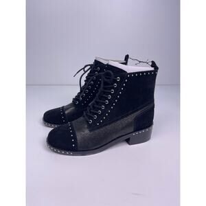 Marc Fisher Micasside Studded Black Suede Lace Up Booties Women’s Sz 7 New W Box